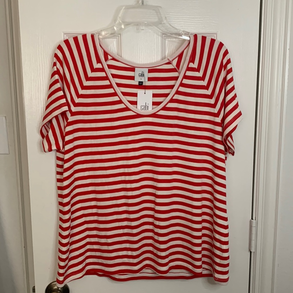 Cabi L red white stripe raglan tee Big Top Stripe NWT